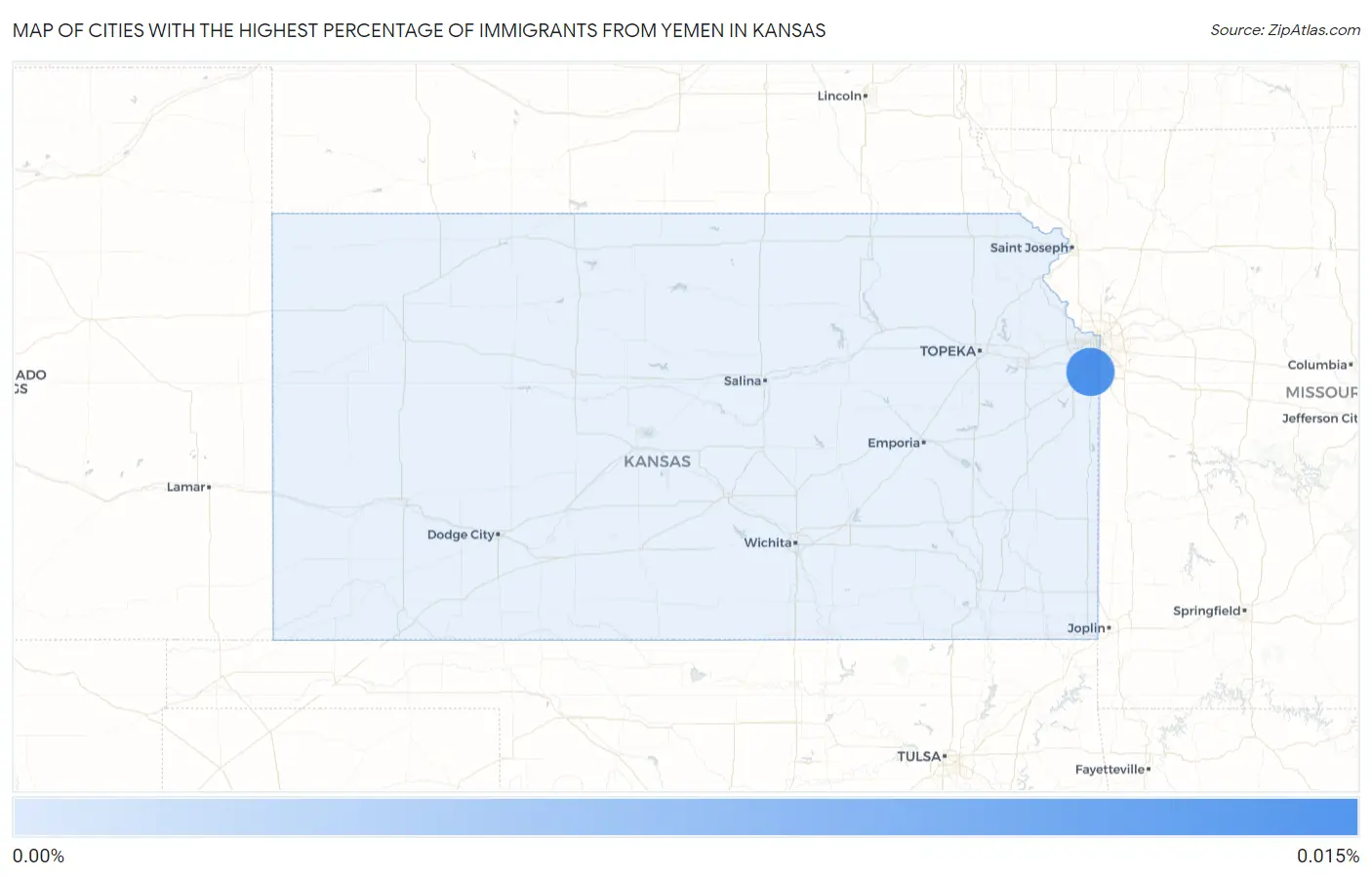Cities with the Highest Percentage of Immigrants from Yemen in Kansas Map