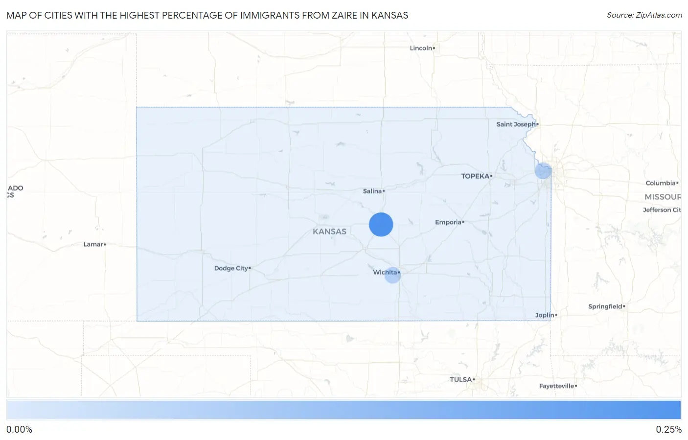 Cities with the Highest Percentage of Immigrants from Zaire in Kansas Map