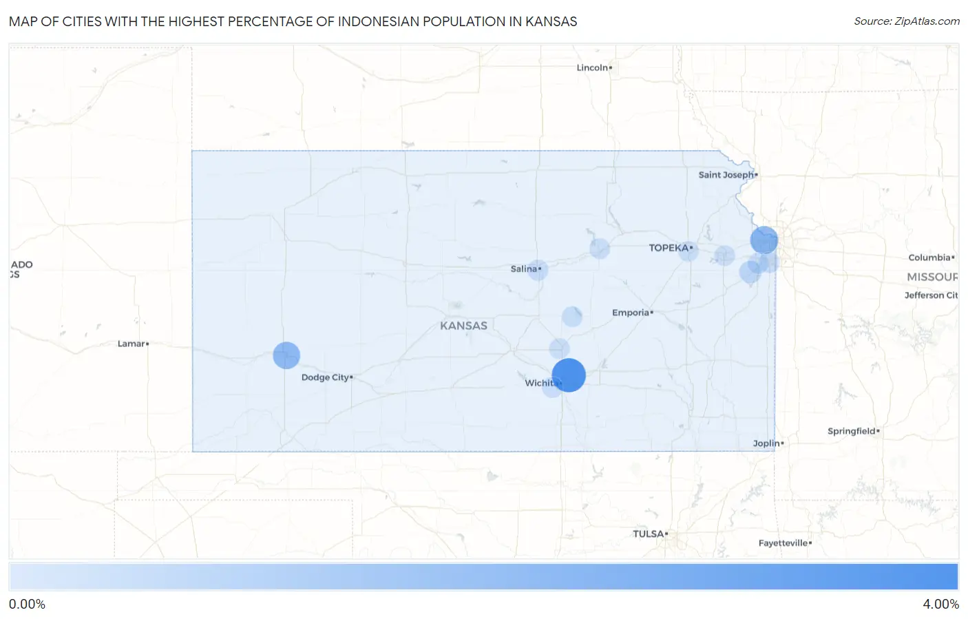 Cities with the Highest Percentage of Indonesian Population in Kansas Map