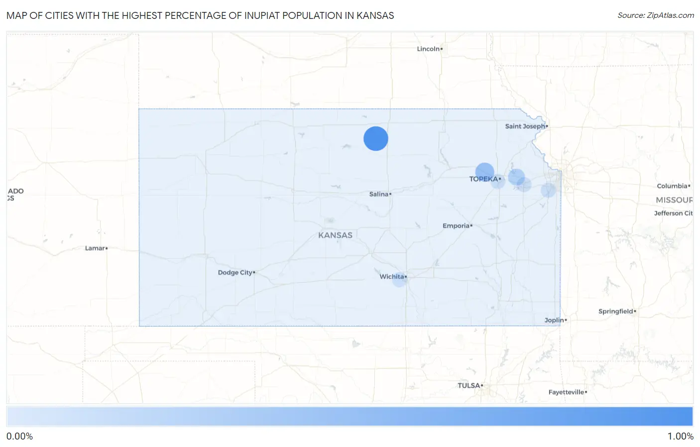 Cities with the Highest Percentage of Inupiat Population in Kansas Map