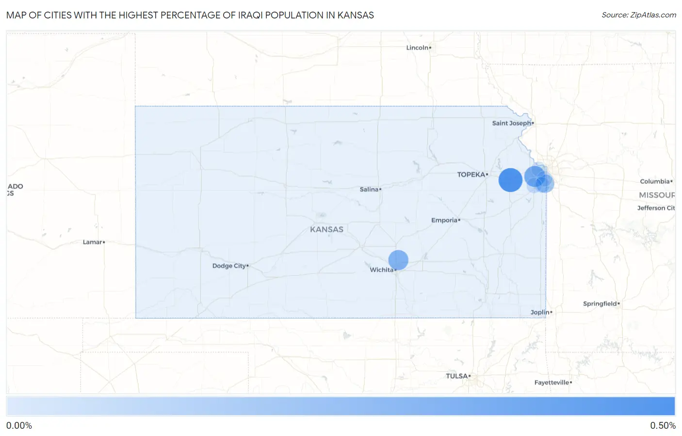 Cities with the Highest Percentage of Iraqi Population in Kansas Map