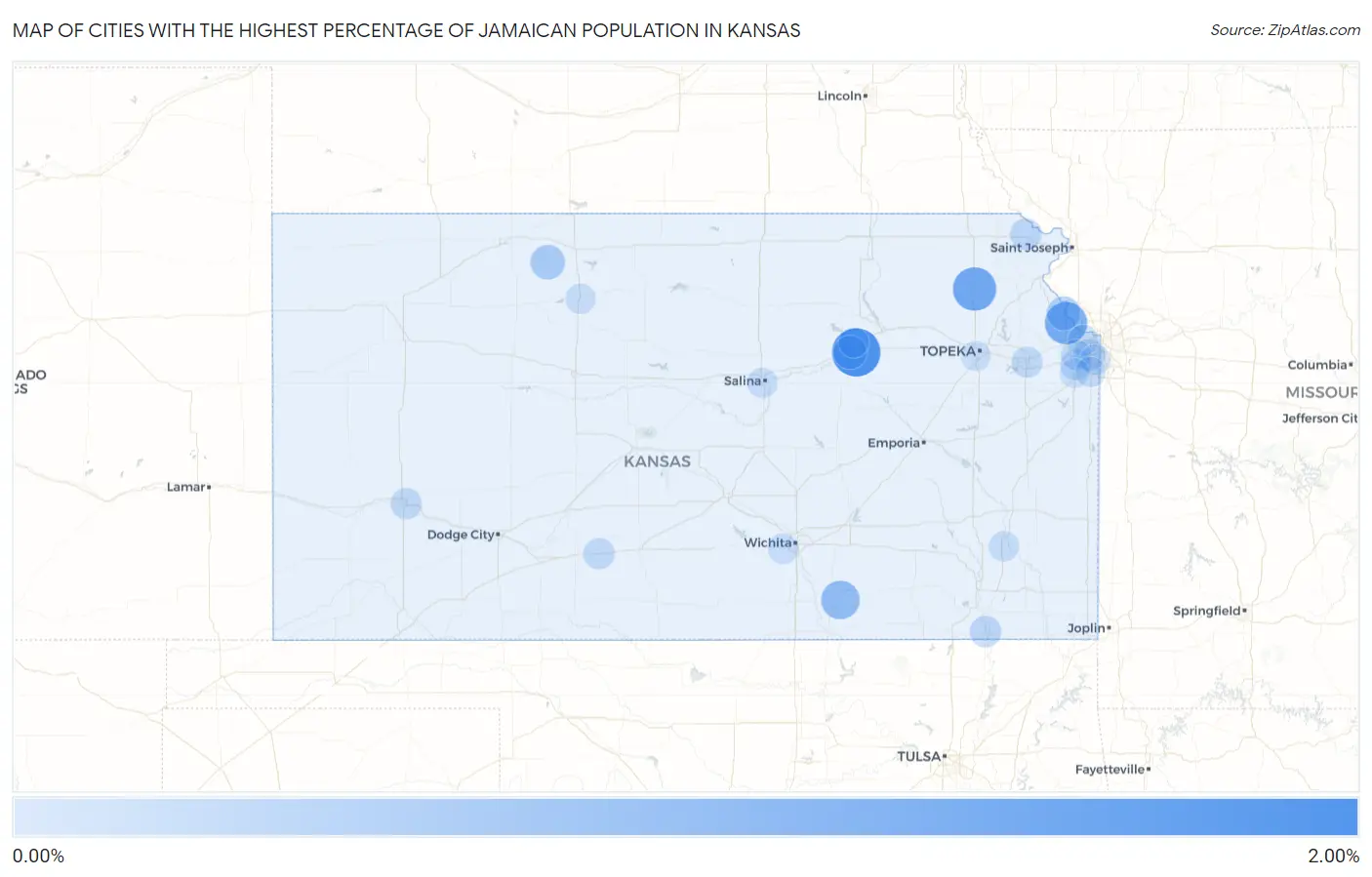 Cities with the Highest Percentage of Jamaican Population in Kansas Map