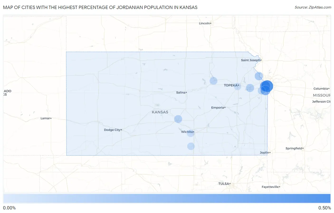 Cities with the Highest Percentage of Jordanian Population in Kansas Map