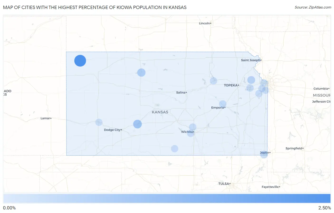 Cities with the Highest Percentage of Kiowa Population in Kansas Map