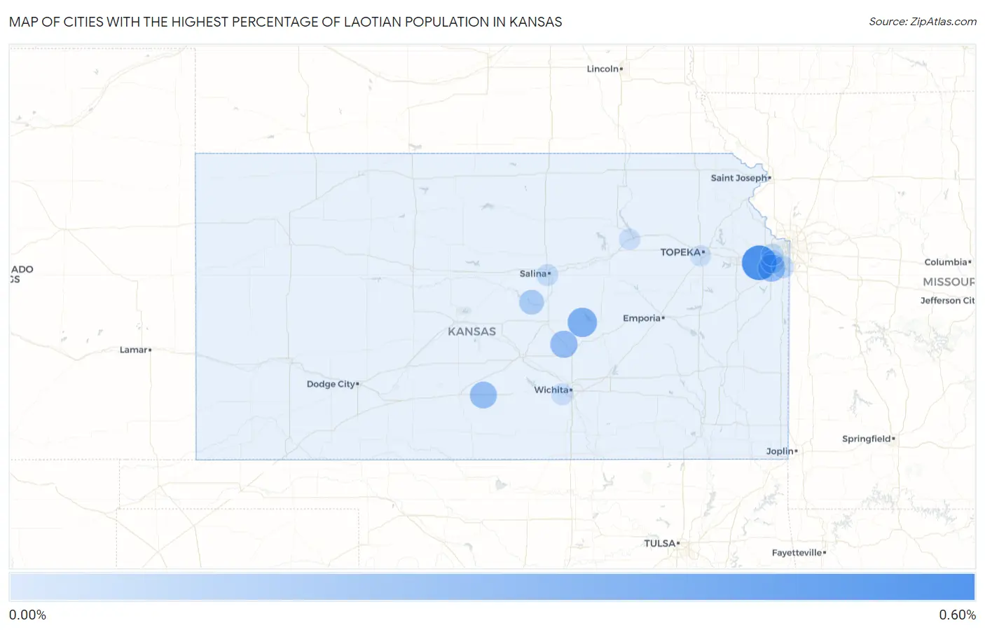 Cities with the Highest Percentage of Laotian Population in Kansas Map