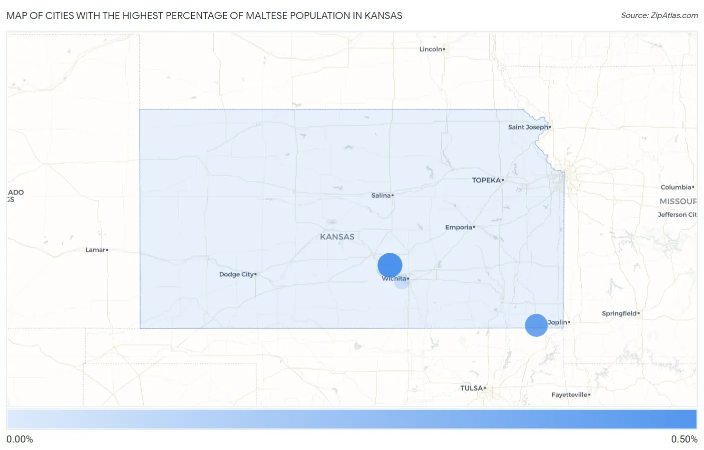 Cities with the Highest Percentage of Maltese Population in Kansas Map