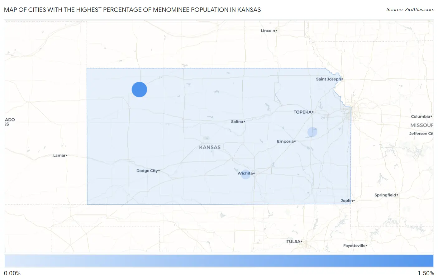 Cities with the Highest Percentage of Menominee Population in Kansas Map