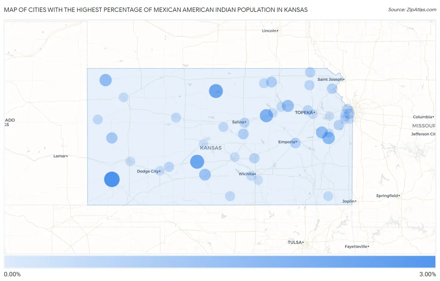 Cities with the Highest Percentage of Mexican American Indian Population in Kansas Map