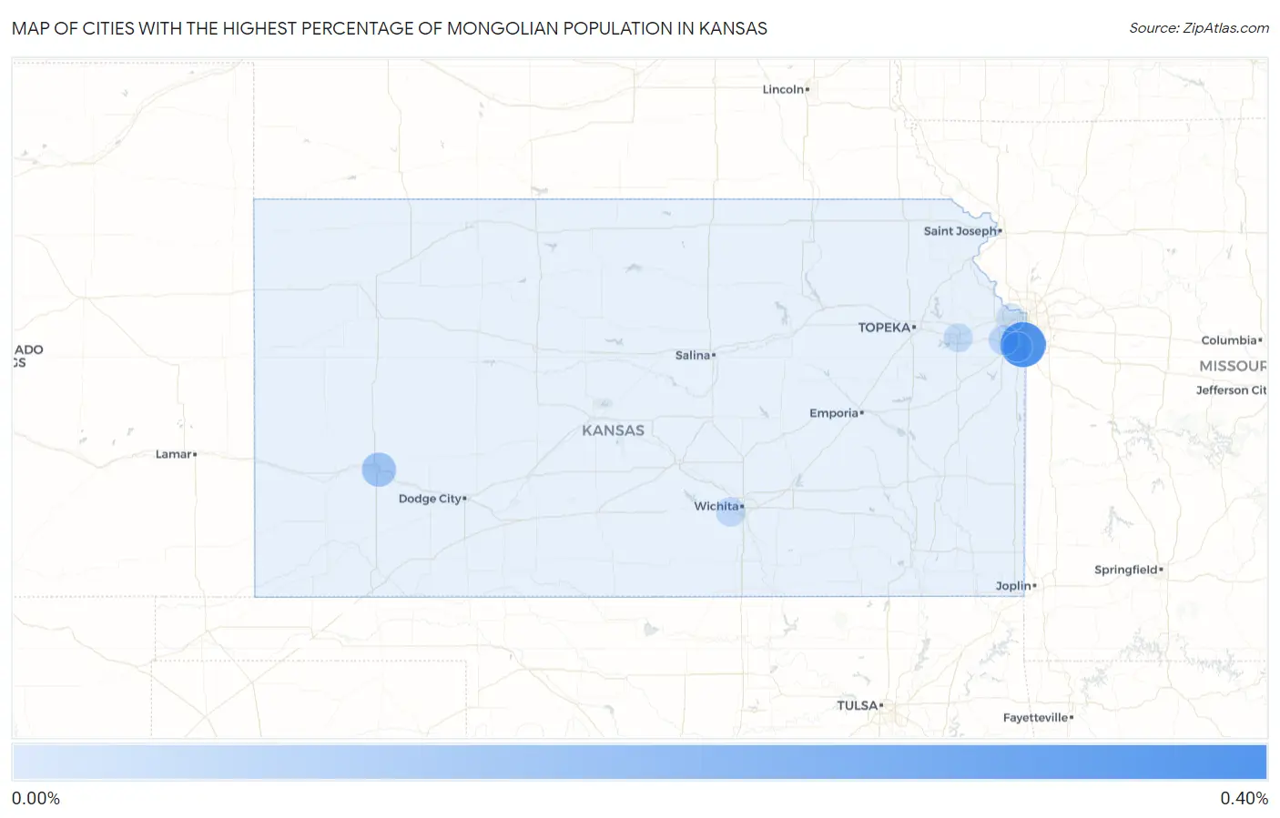 Cities with the Highest Percentage of Mongolian Population in Kansas Map