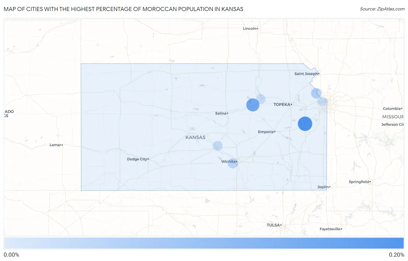 Cities with the Highest Percentage of Moroccan Population in Kansas Map