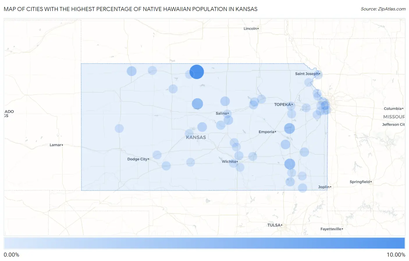 Cities with the Highest Percentage of Native Hawaiian Population in Kansas Map