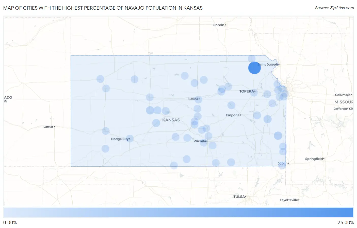 Cities with the Highest Percentage of Navajo Population in Kansas Map