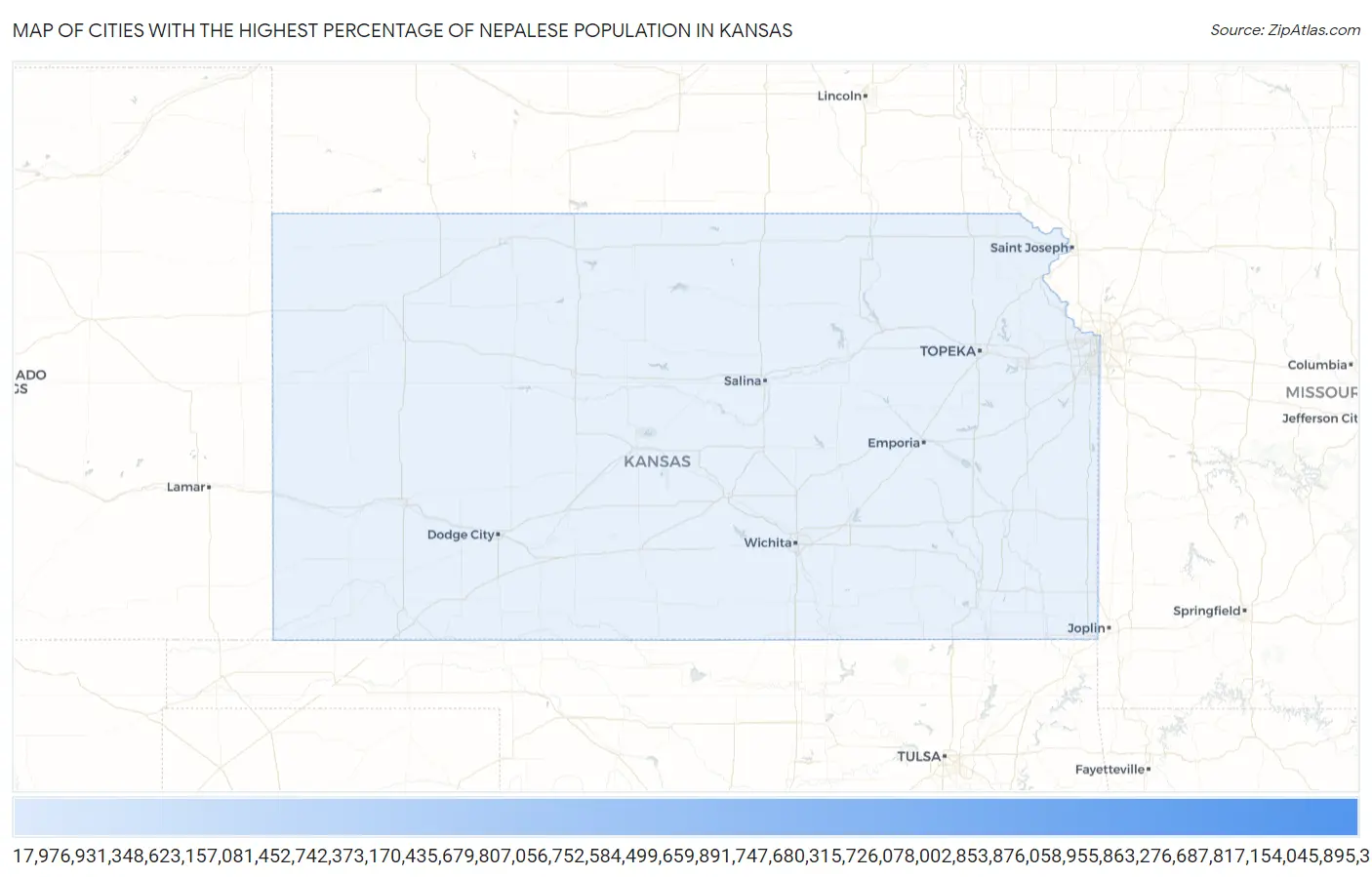 Cities with the Highest Percentage of Nepalese Population in Kansas Map