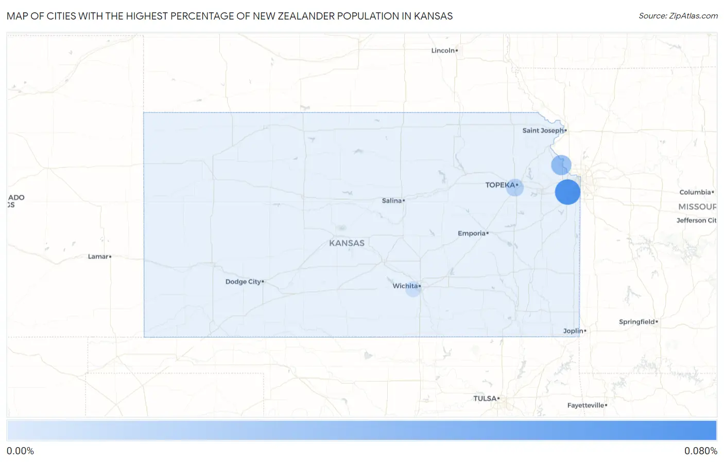 Cities with the Highest Percentage of New Zealander Population in Kansas Map