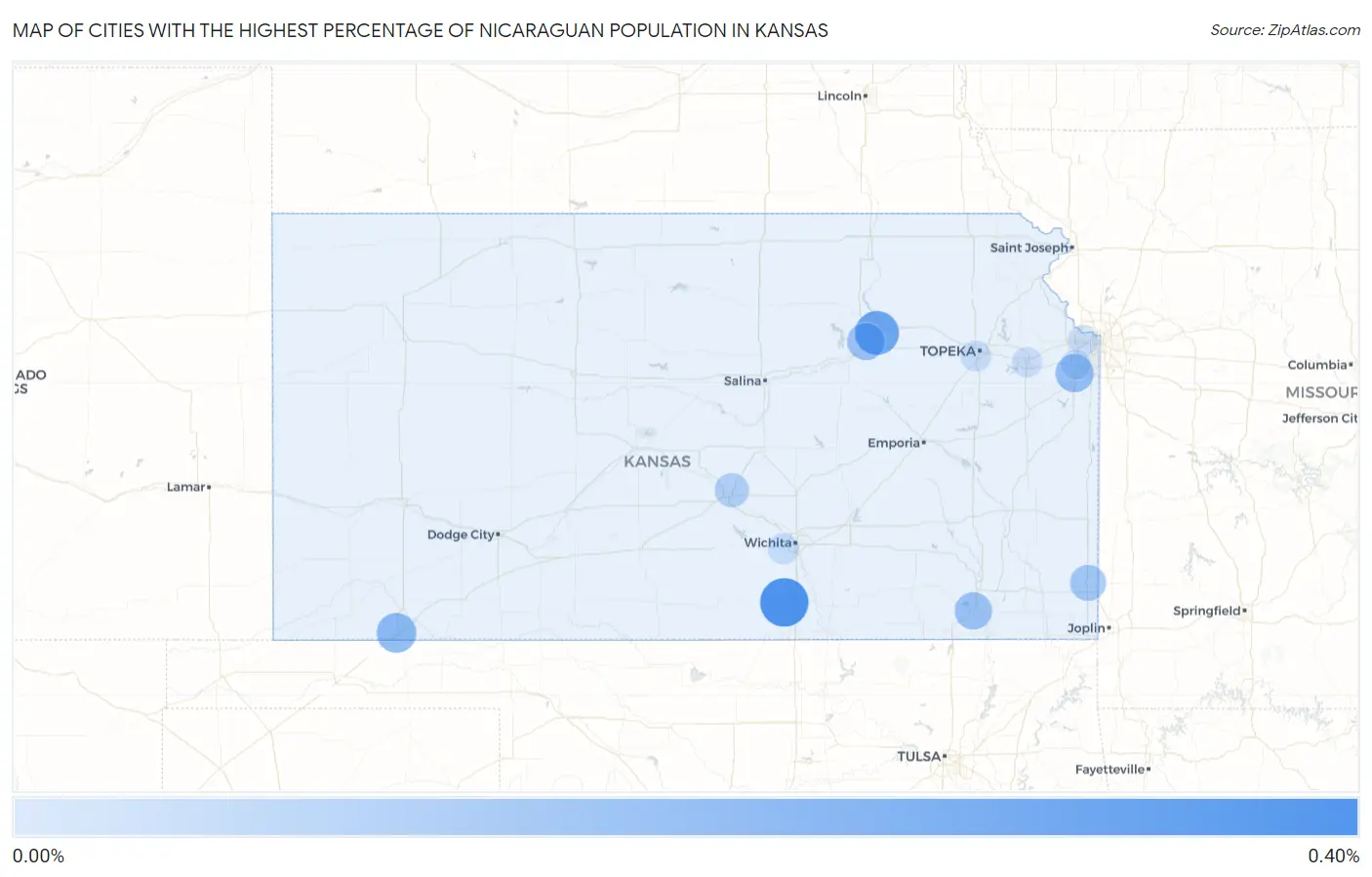Cities with the Highest Percentage of Nicaraguan Population in Kansas Map