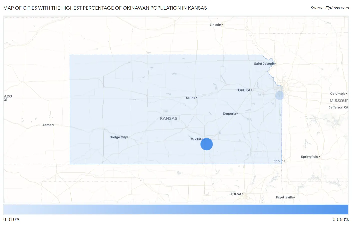 Cities with the Highest Percentage of Okinawan Population in Kansas Map