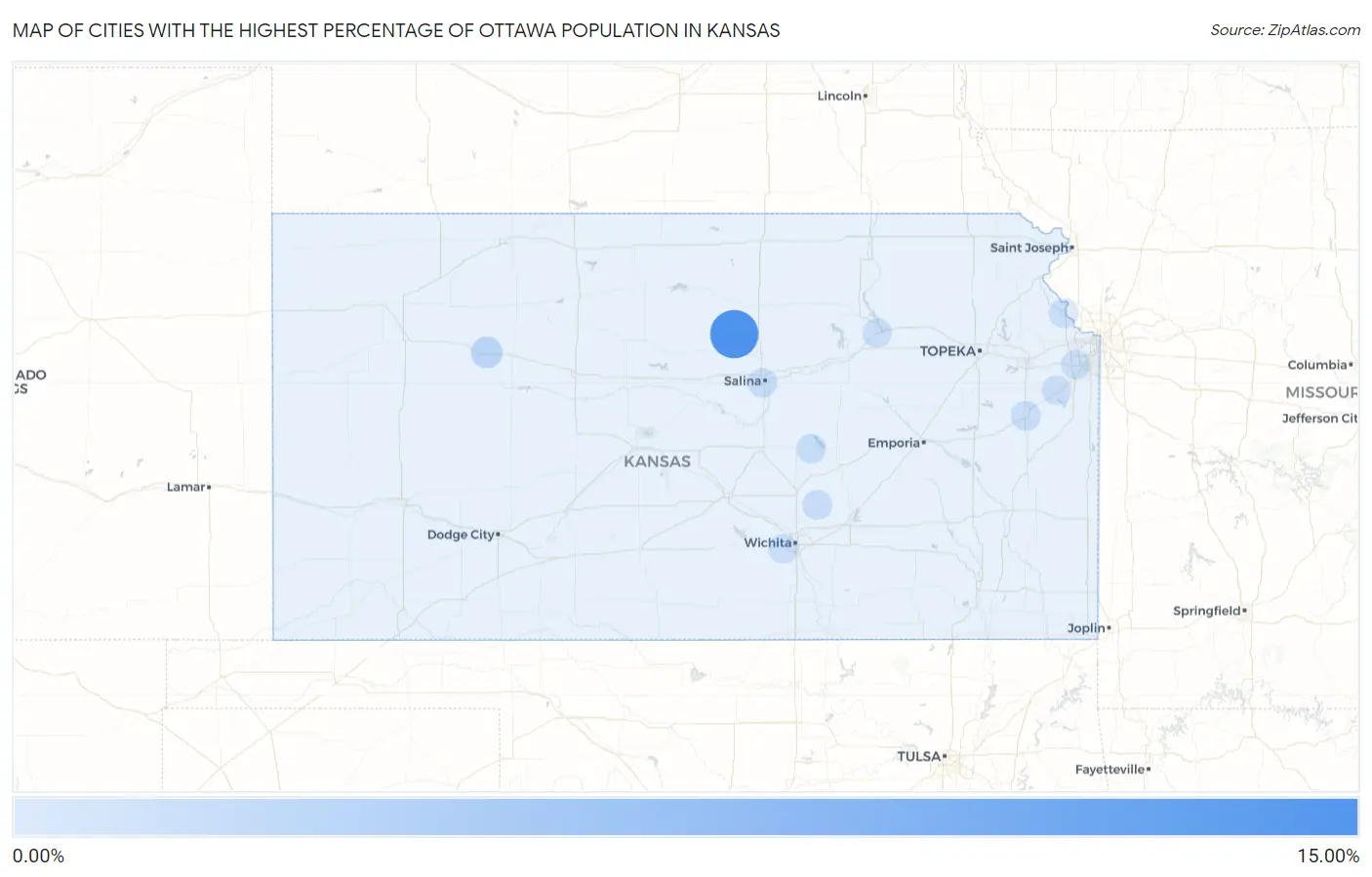 Cities with the Highest Percentage of Ottawa Population in Kansas Map