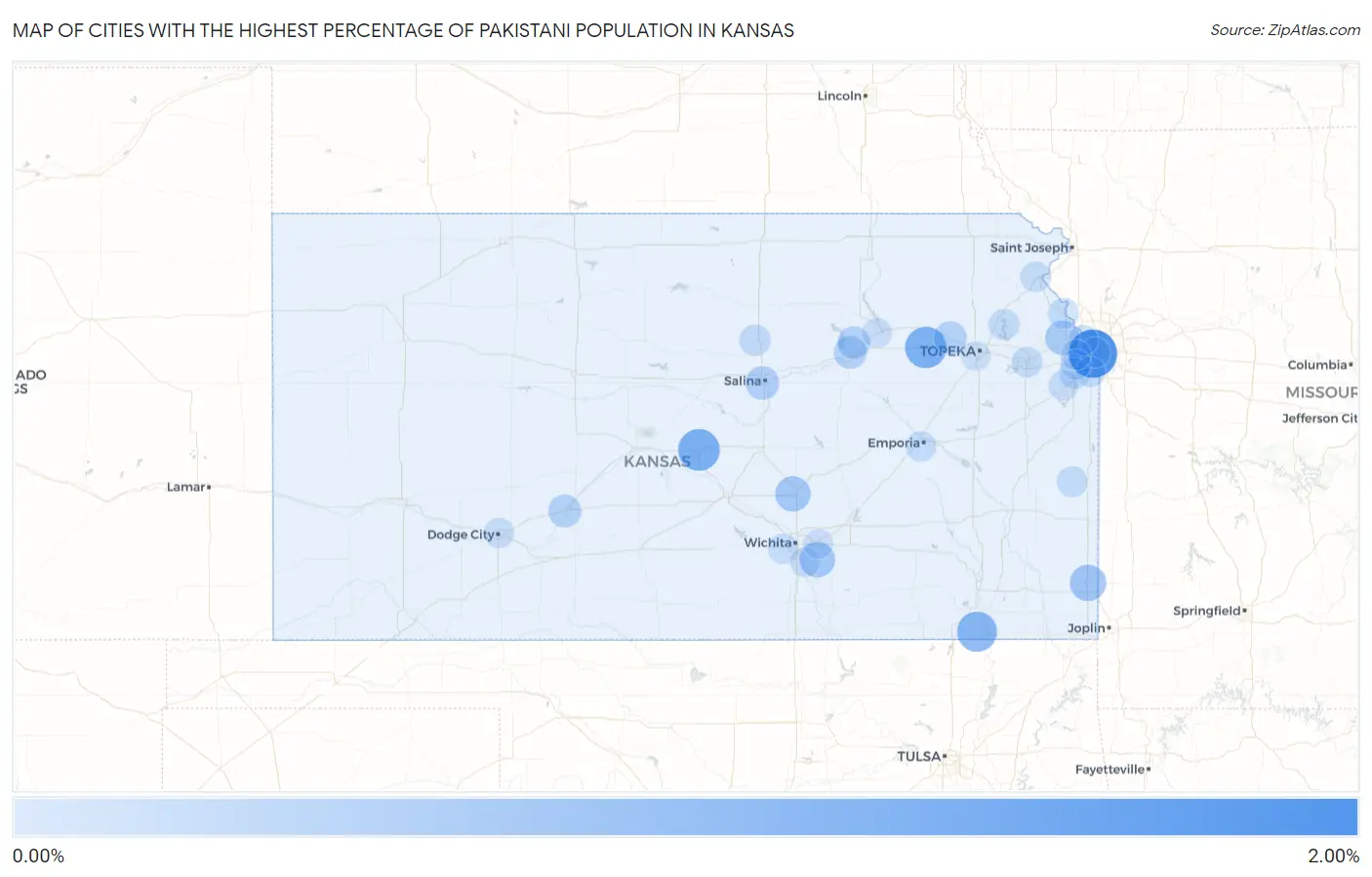 Cities with the Highest Percentage of Pakistani Population in Kansas Map