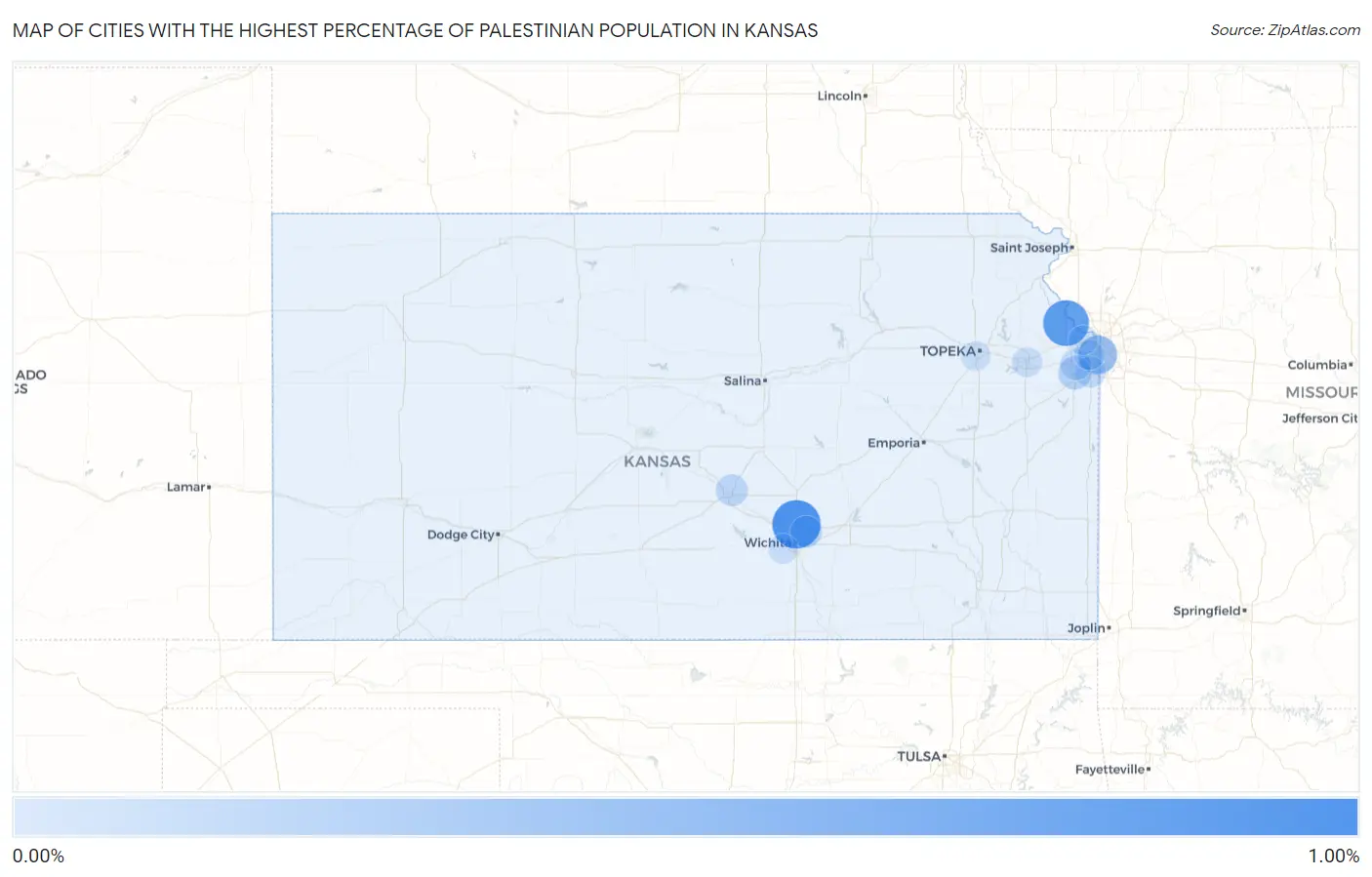 Cities with the Highest Percentage of Palestinian Population in Kansas Map