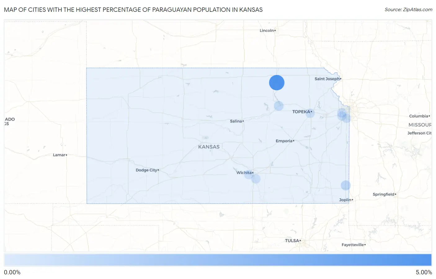 Cities with the Highest Percentage of Paraguayan Population in Kansas Map