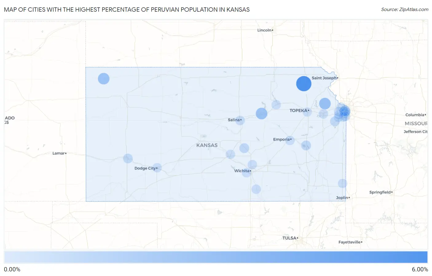 Cities with the Highest Percentage of Peruvian Population in Kansas Map