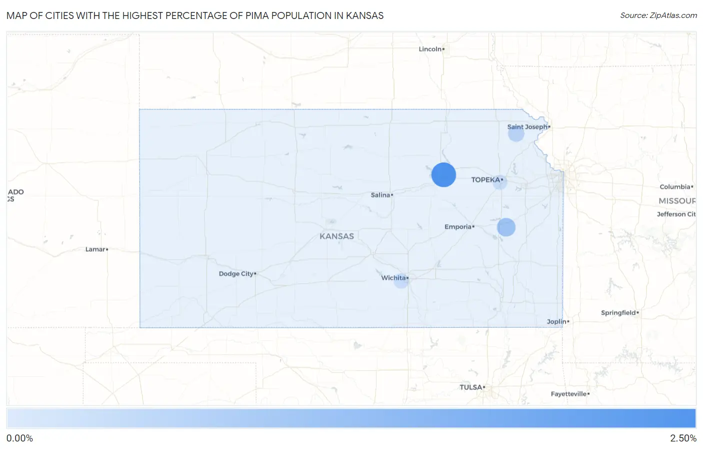 Cities with the Highest Percentage of Pima Population in Kansas Map