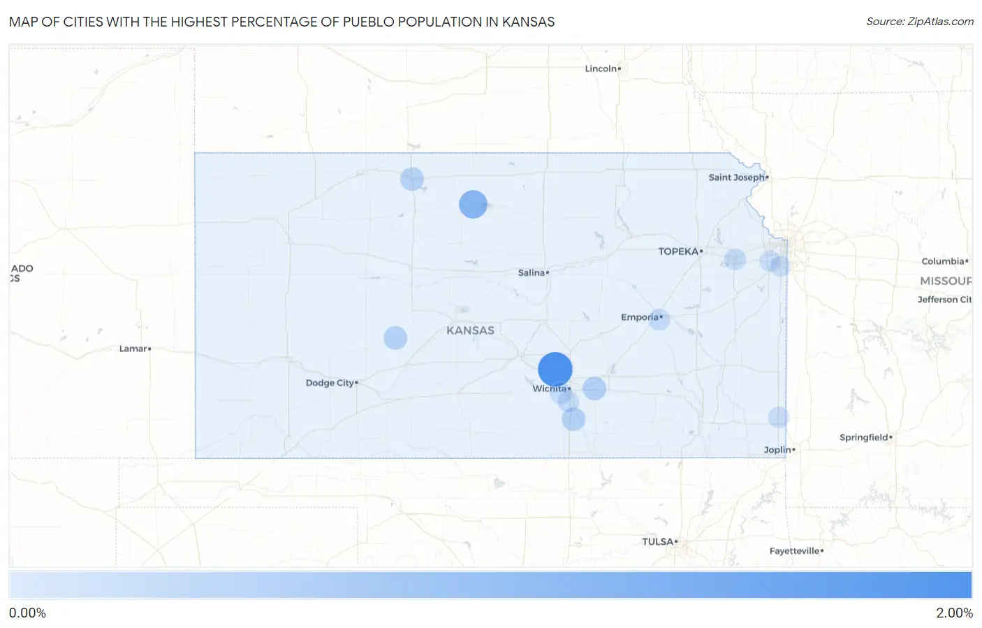 Cities with the Highest Percentage of Pueblo Population in Kansas Map
