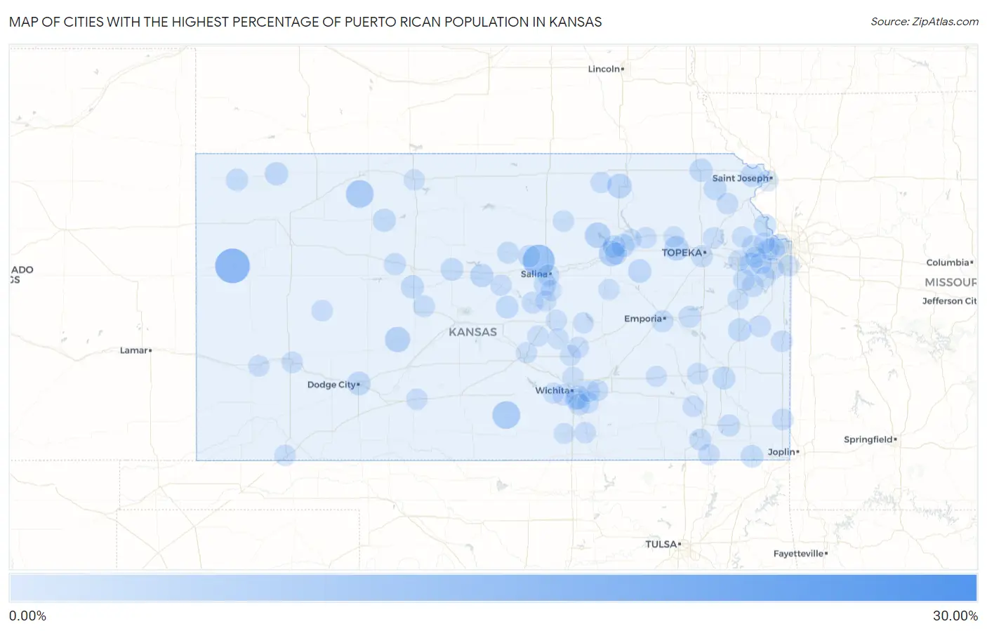 Cities with the Highest Percentage of Puerto Rican Population in Kansas Map