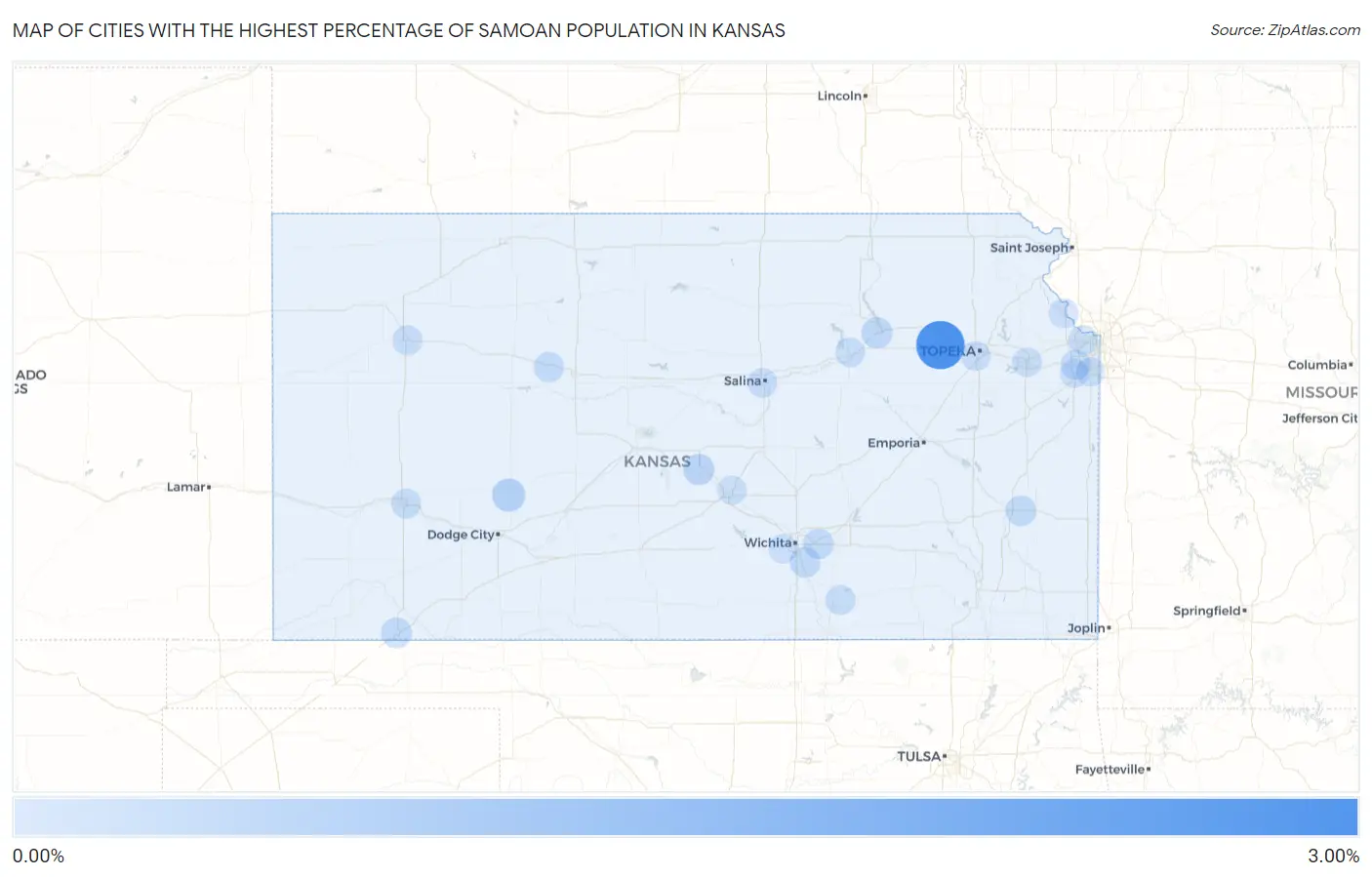 Cities with the Highest Percentage of Samoan Population in Kansas Map