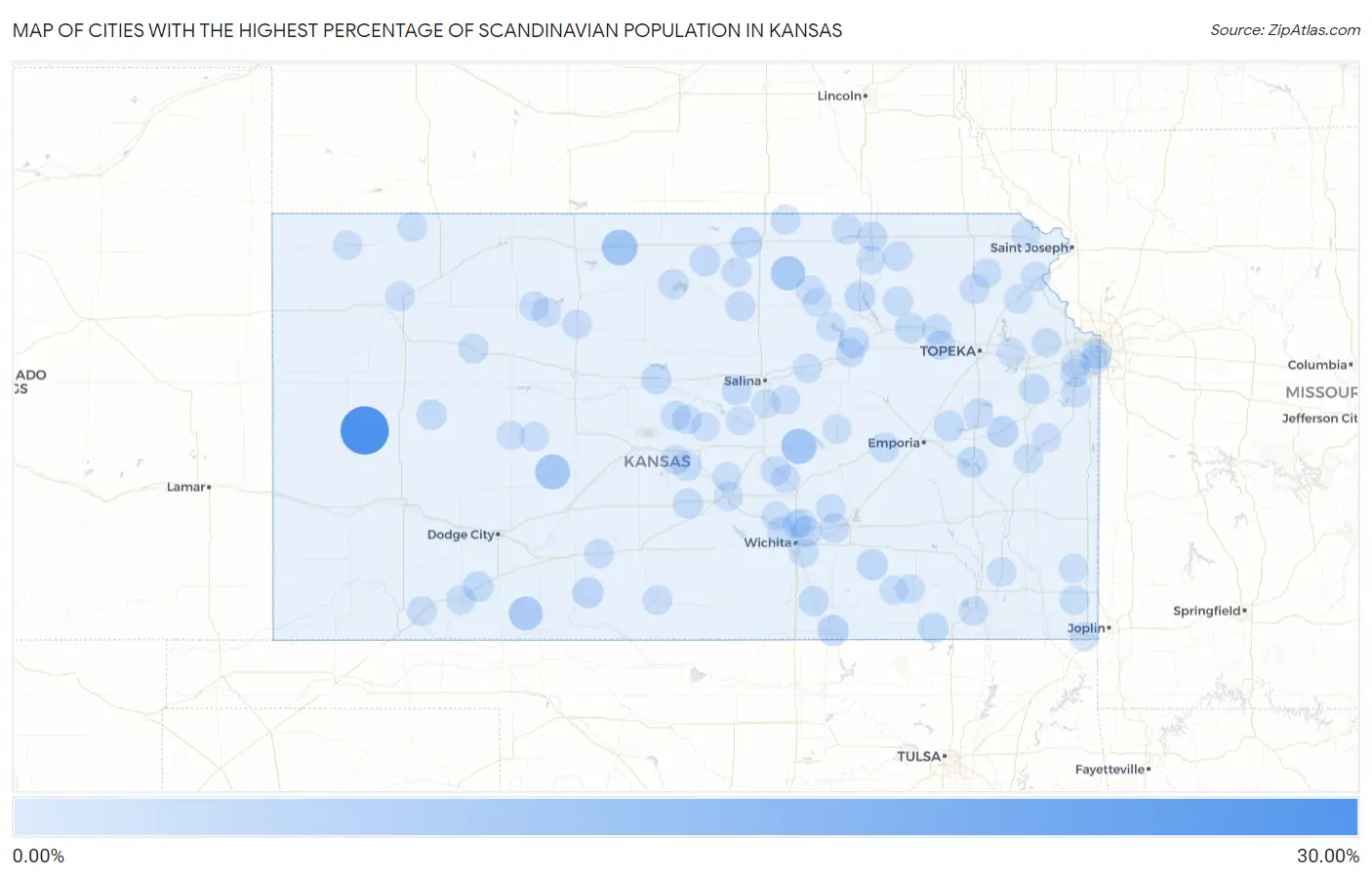 Cities with the Highest Percentage of Scandinavian Population in Kansas Map