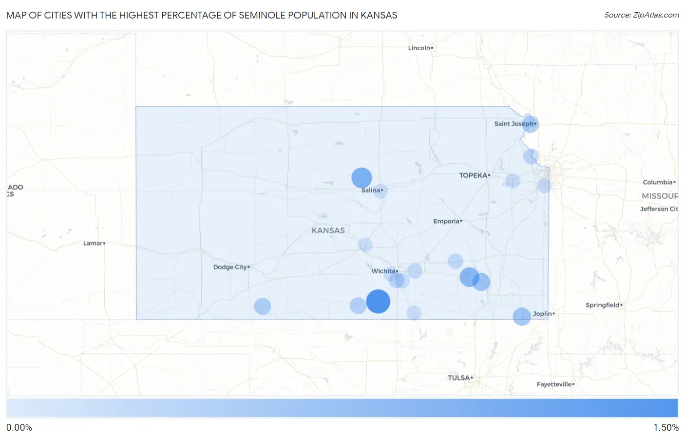 Cities with the Highest Percentage of Seminole Population in Kansas Map