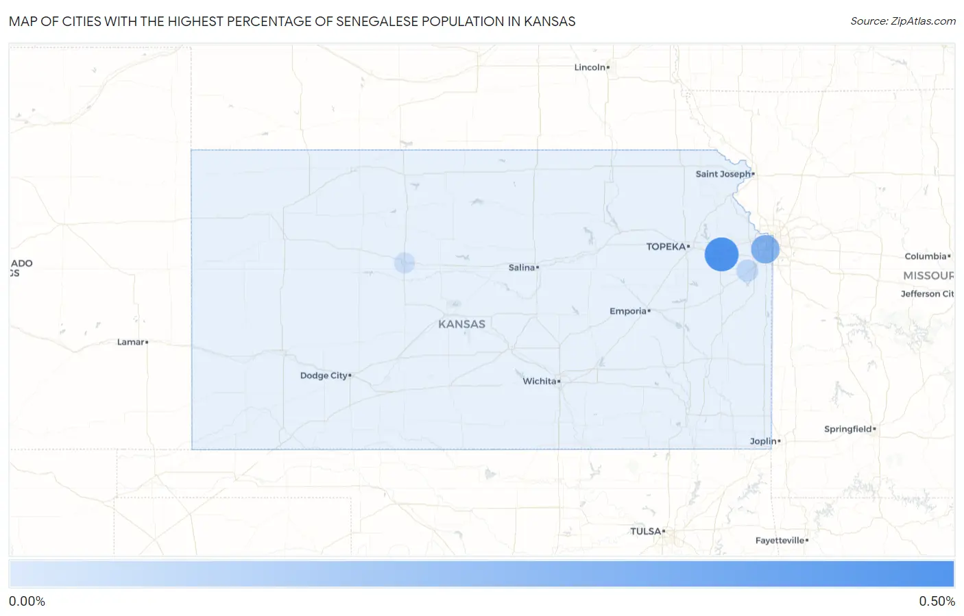 Cities with the Highest Percentage of Senegalese Population in Kansas Map