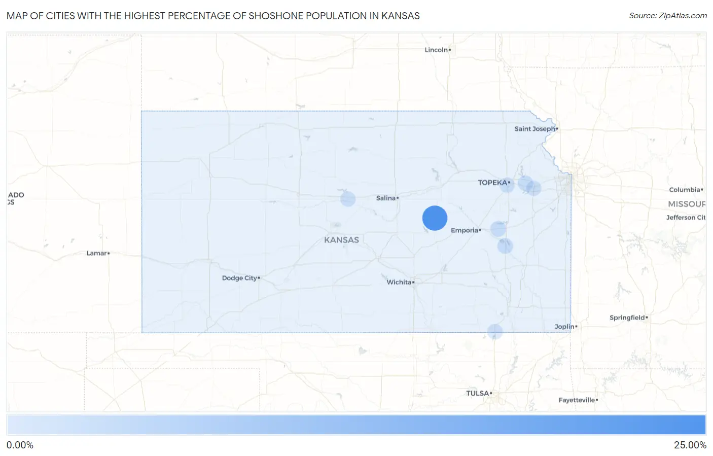 Cities with the Highest Percentage of Shoshone Population in Kansas Map