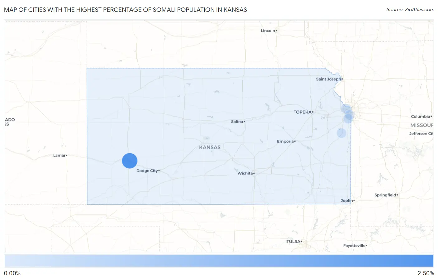 Cities with the Highest Percentage of Somali Population in Kansas Map