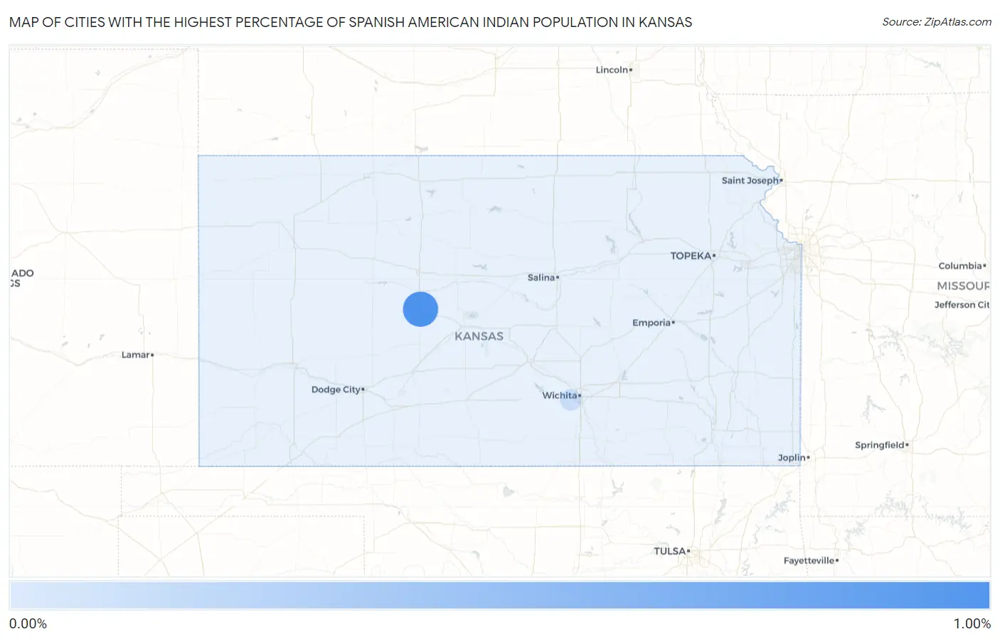 Cities with the Highest Percentage of Spanish American Indian Population in Kansas Map