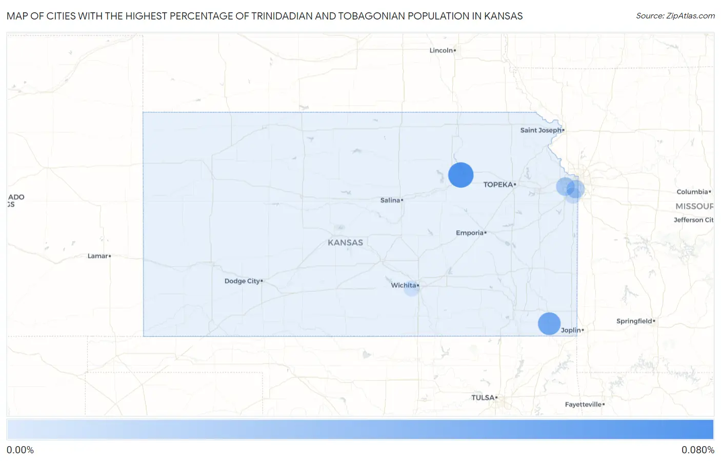 Cities with the Highest Percentage of Trinidadian and Tobagonian Population in Kansas Map