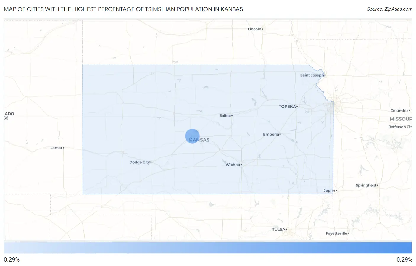 Cities with the Highest Percentage of Tsimshian Population in Kansas Map