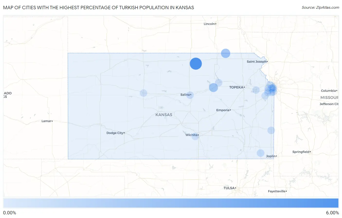 Cities with the Highest Percentage of Turkish Population in Kansas Map