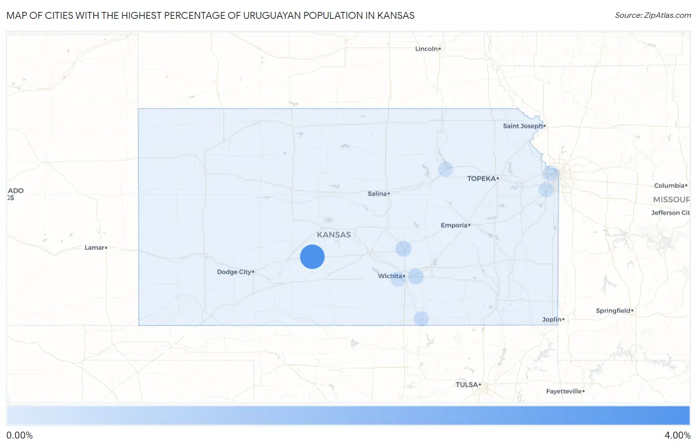 Cities with the Highest Percentage of Uruguayan Population in Kansas Map