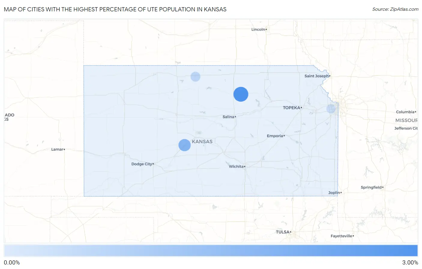 Cities with the Highest Percentage of Ute Population in Kansas Map