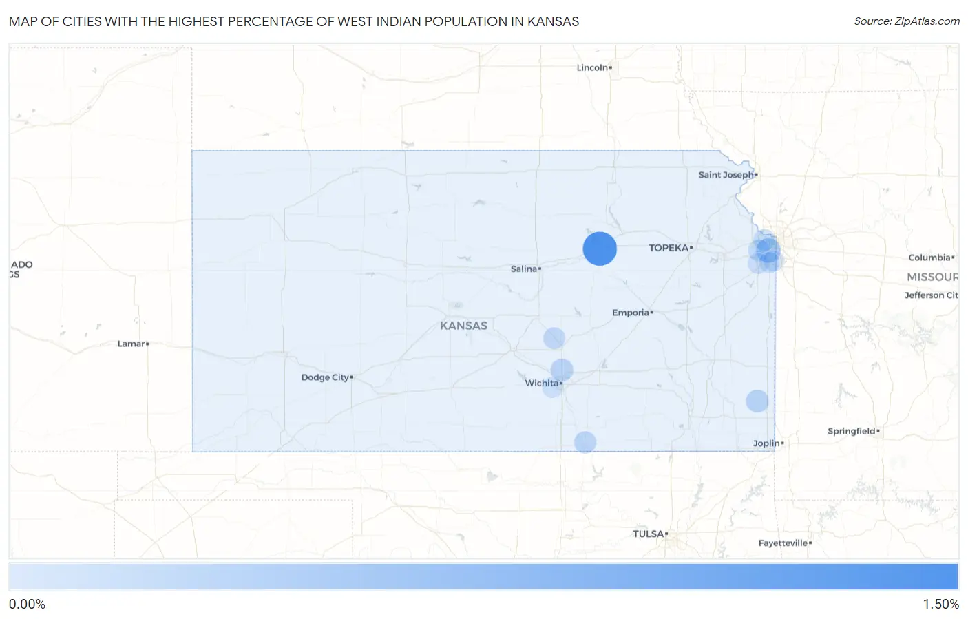 Cities with the Highest Percentage of West Indian Population in Kansas Map