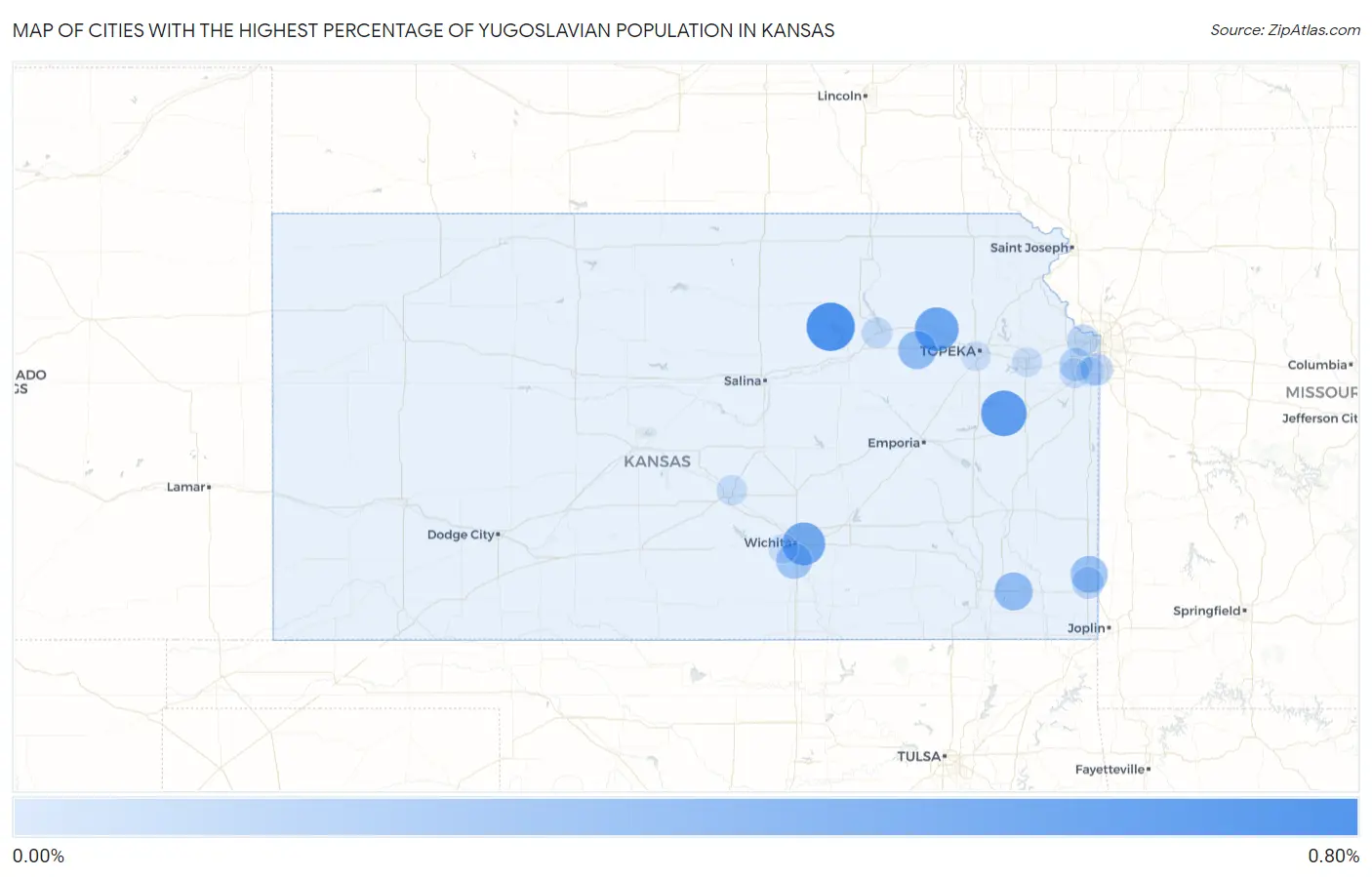 Cities with the Highest Percentage of Yugoslavian Population in Kansas Map