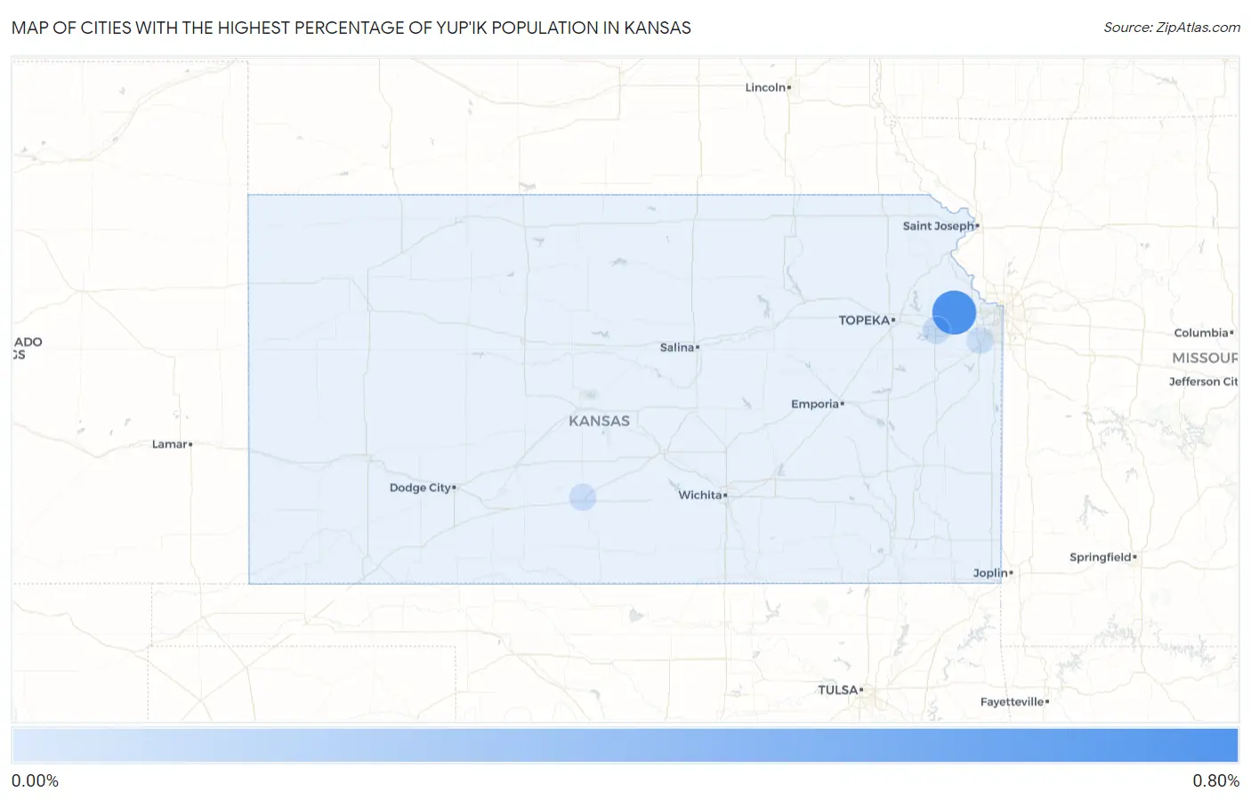 Cities with the Highest Percentage of Yup'ik Population in Kansas Map