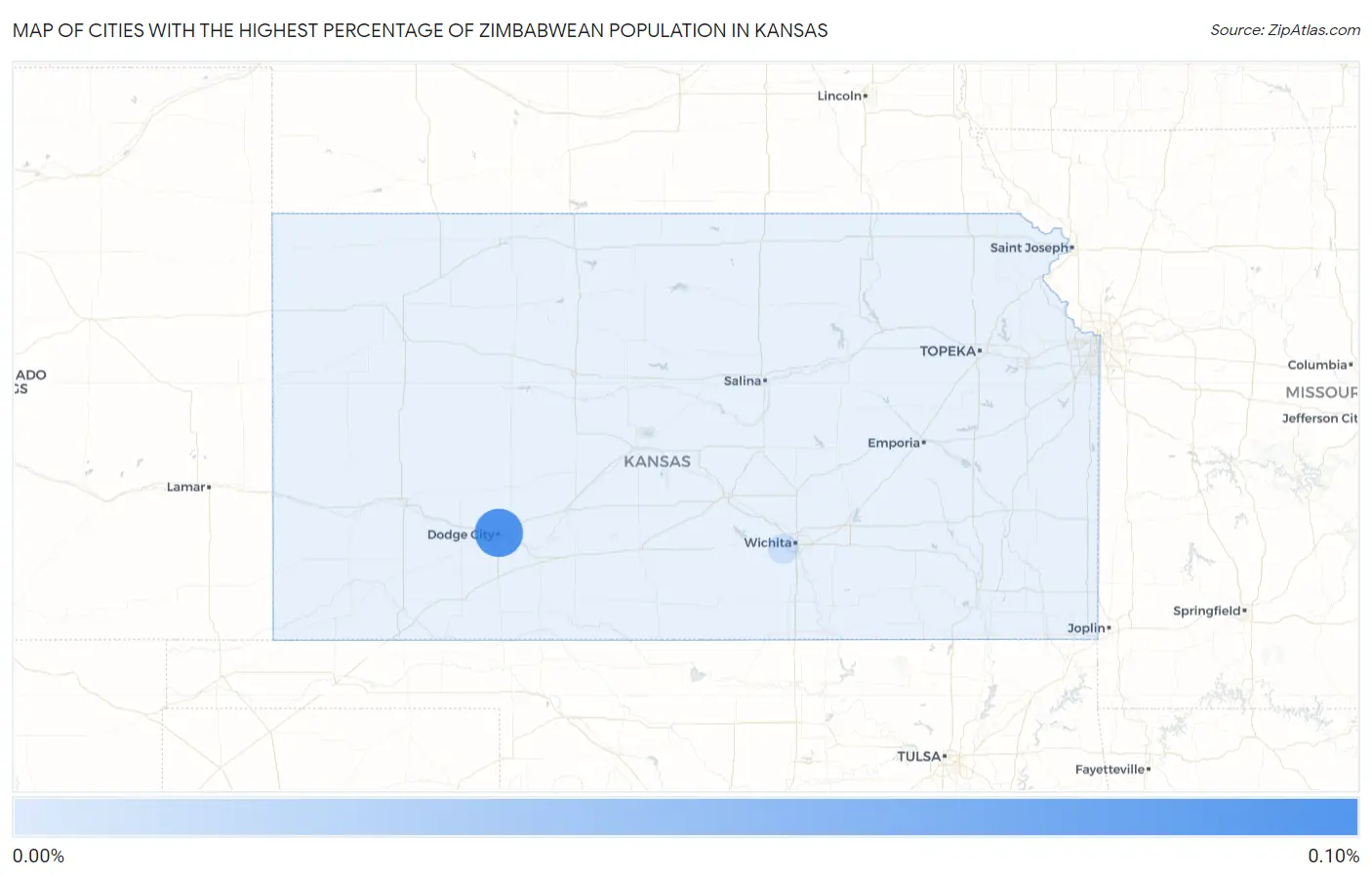 Cities with the Highest Percentage of Zimbabwean Population in Kansas Map