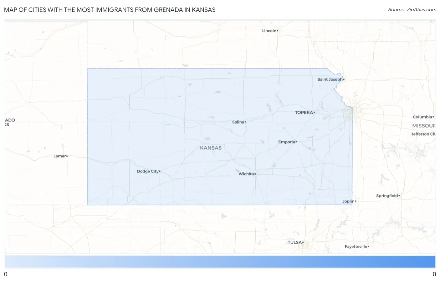 Cities with the Most Immigrants from Grenada in Kansas Map