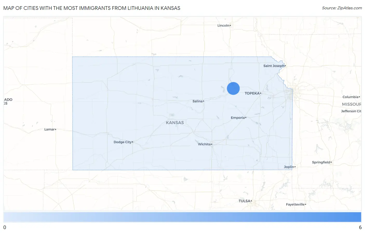Cities with the Most Immigrants from Lithuania in Kansas Map