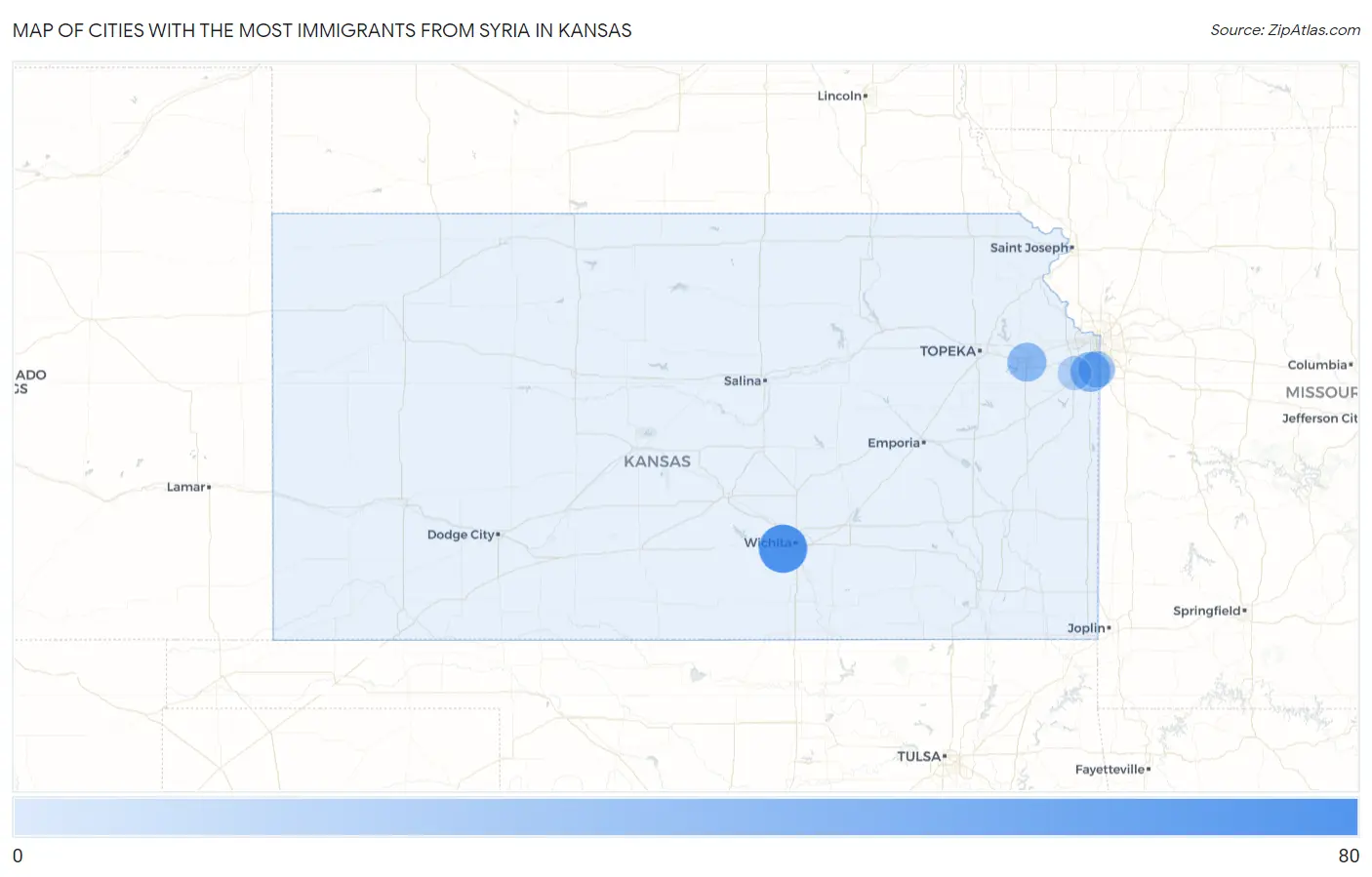 Cities with the Most Immigrants from Syria in Kansas Map