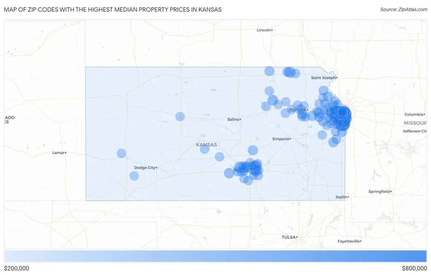 Zip Codes with the Highest Median Property Prices in Kansas Map