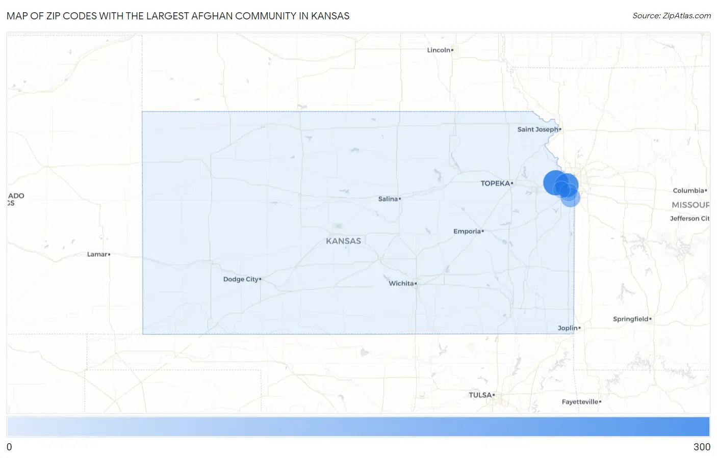 Zip Codes with the Largest Afghan Community in Kansas Map