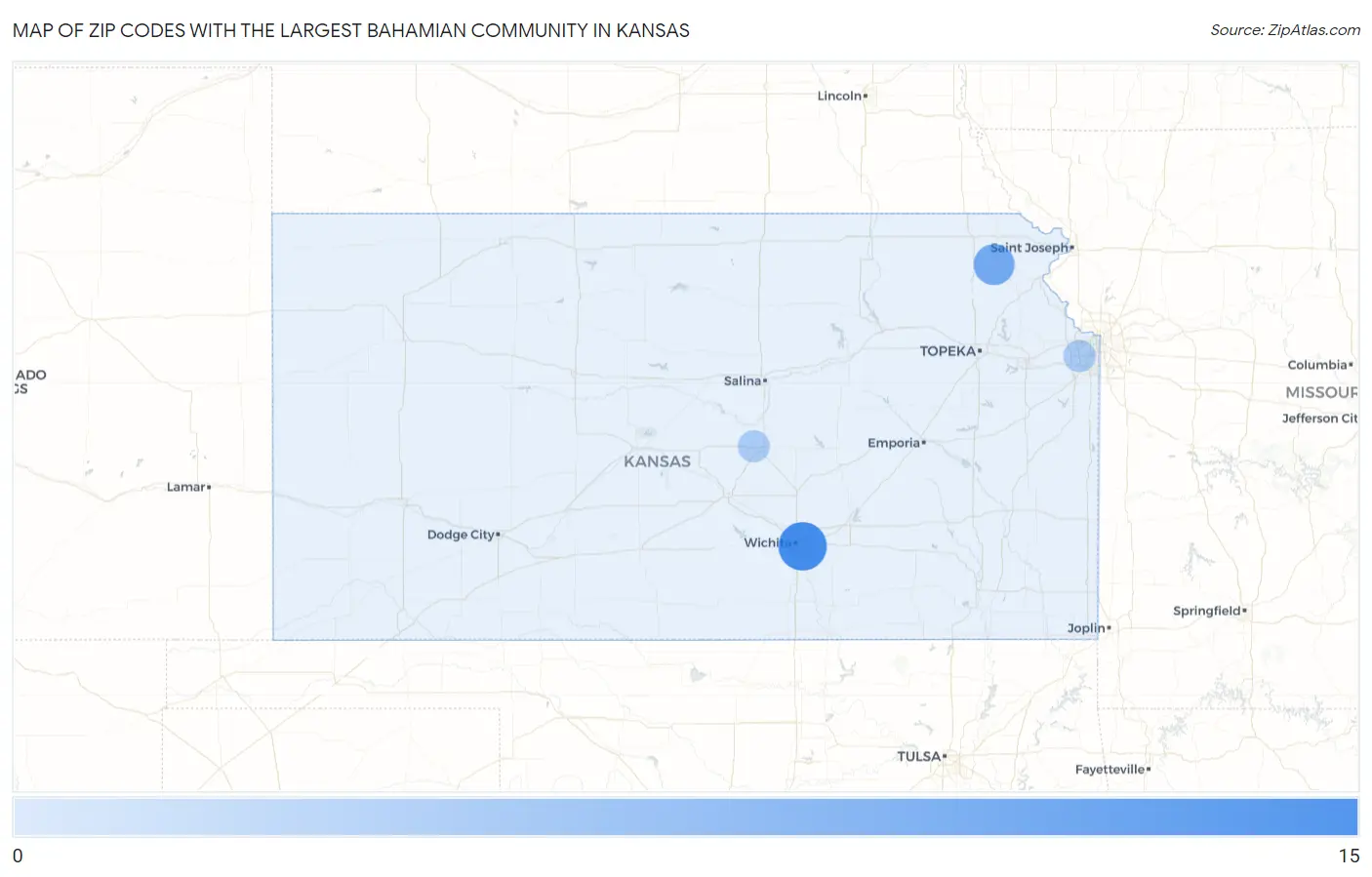 Zip Codes with the Largest Bahamian Community in Kansas Map